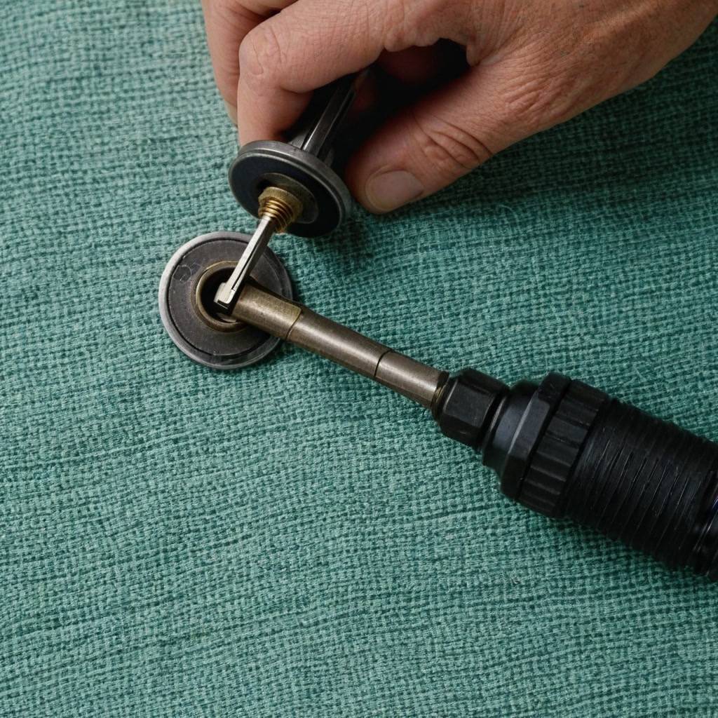 Replacing a worn compression tap jumper valve using a screwdriver — a key DIY step in repairing a dripping tap