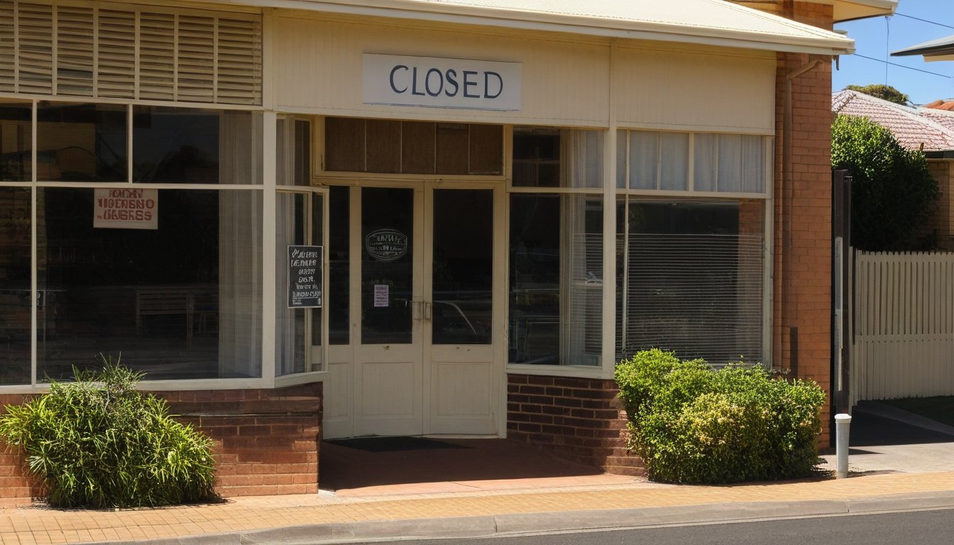 Empty storefront with Closed sign on door, representing why small businesses fail australia in their third year