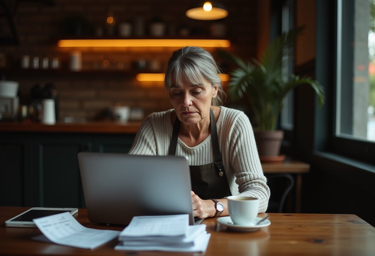Small business owner in Australia reviewing financial documents and laptop, highlighting the hidden costs of running a small business