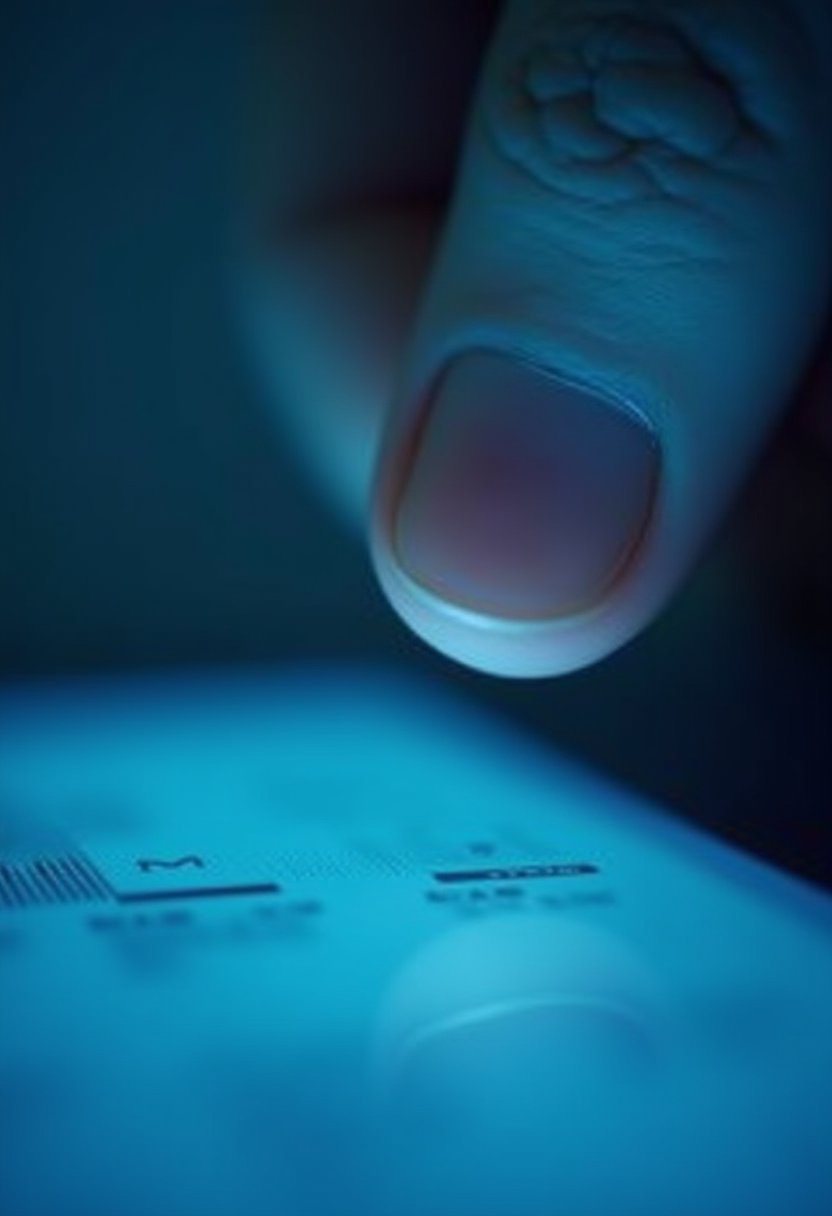 A finger hovering over a glowing smartphone screen in dim light, about to tap a content choice