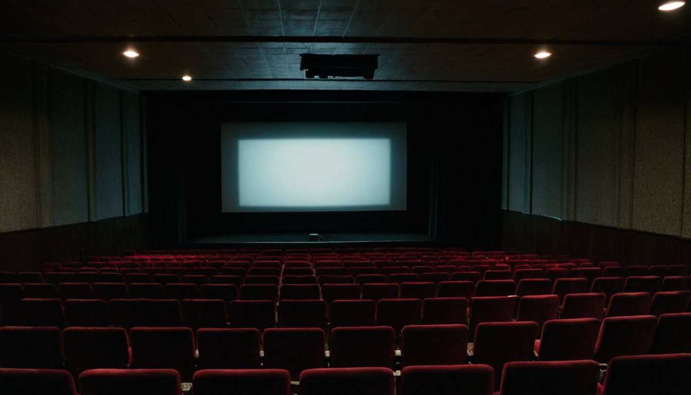 Empty cinema with red seats facing a glowing screen — a setting for underrated Australian films