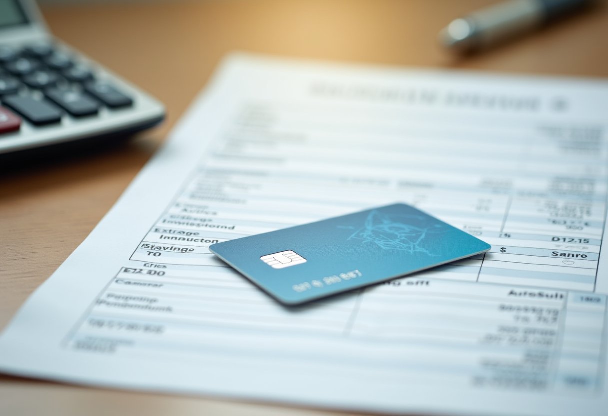 Blue credit card resting on an itemised statement beside a calculator, illustrating how credit card interest works in Australia