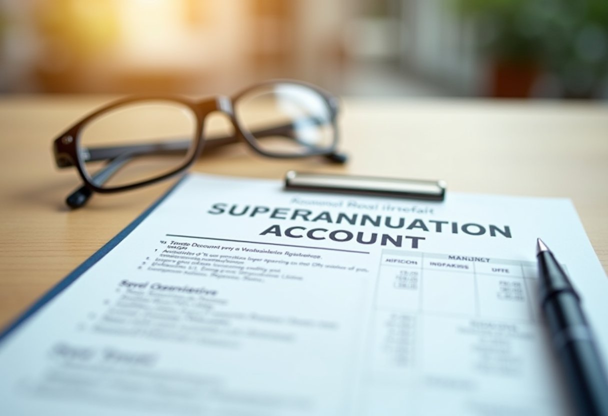 Clipboard with a superannuation account statement, glasses and a pen, showing how superannuation works in Australia